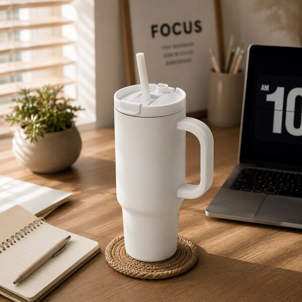 Uzavíratelný nerez termohrnek s brčkem, 480ml, XD Design, bílý