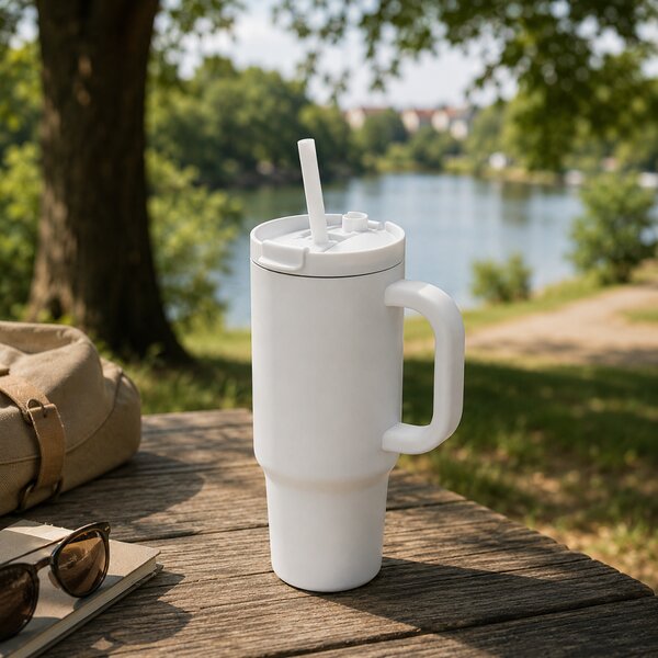 Uzavíratelný nerez termohrnek s brčkem, 480ml, XD Design, bílý