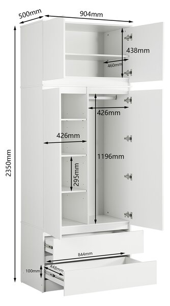 Šatní skříň s nástavcem Houseland Starline 01 matná bílá