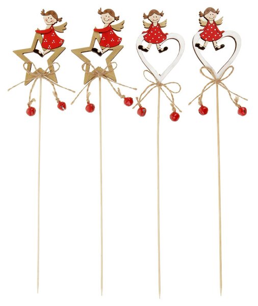 Autronic Hvězdička nebo srdíčko s andělíčkem, vánoční dřevěná dekorace zápich, v sáčku 2 AC3022