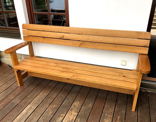 KULHÁNEK Zahradní lavice s područkami - klasická Délka: 150 cm, Odstín nátěru: olej - massaranduba