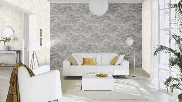 RASCH | Vliesová tapeta na zeď TOP Collection 939330 | 0,53 x 10,05 m | šedá, hnědá, oranžová