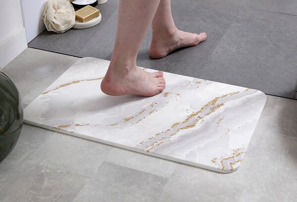 Předložka do koupelny Sofer Marble, 39x60 cm, zlatá/bílá
