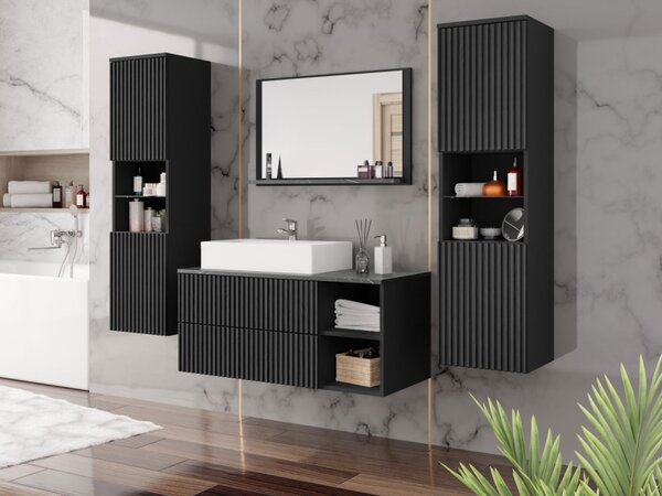 Koupelnová sestava Kiegi Ryfel III, Barva: černé drážky / černá matná + černý mramor, Sifon k umyvadlu: ne, Umyvadlo: ne 5903211379529
