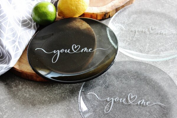 BDK-GLASS Tmavě šedý dezertní talířek prům. 20cm - YOU&ME