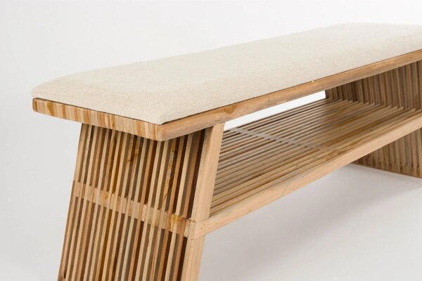 Housecraft Living Dřevěná lavice Djia 134 cm s béžovým sedákem