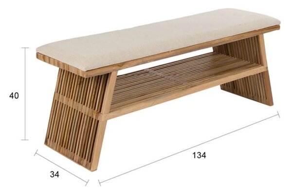 Housecraft Living Dřevěná lavice Djia 134 cm s béžovým sedákem