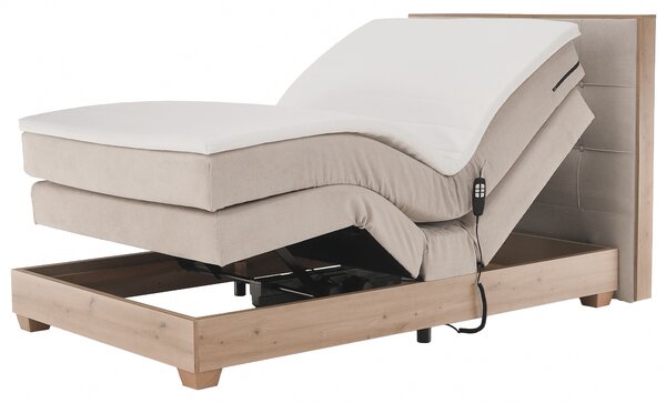 KONDELA Elektrická polohovací postel, boxspring, béžová/dub artisan, 120x200, TIANA