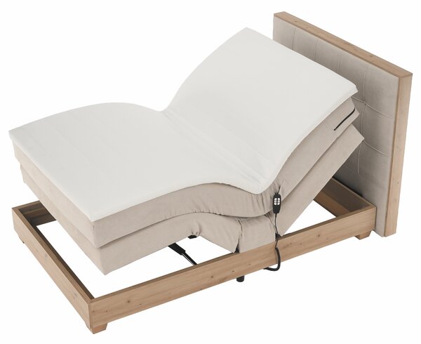 KONDELA Elektrická polohovací postel, boxspring, béžová/dub artisan, 120x200, TIANA