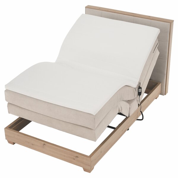KONDELA Elektrická polohovací postel, boxspring, béžová/dub artisan, 120x200, TIANA