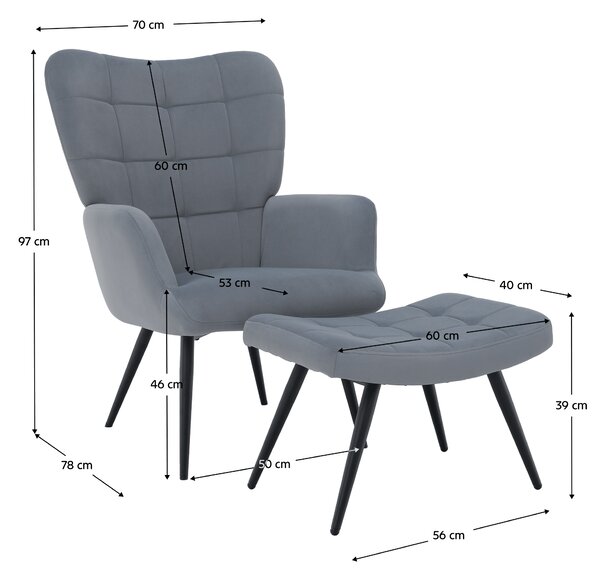 KONDELA Křeslo s podnoží, šedá Velvet látka/černá, HABEN