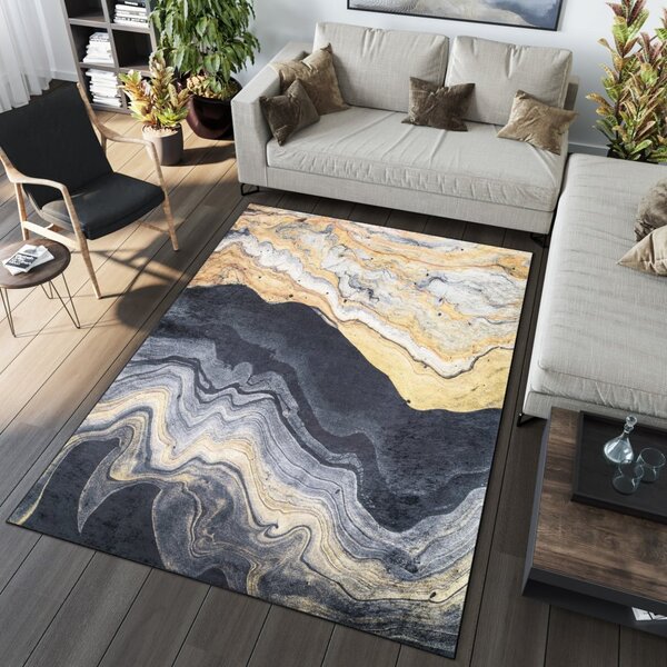 Černý designový koberec s abstraktním vzorem Šířka: 80 cm | Délka: 150 cm