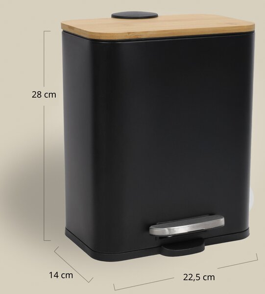 Úzký odpadkový koš do koupelny s bambusem ZETRU, 5 l