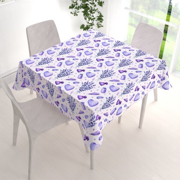 Biante Dekorační čtvercový ubrus PML-055 Levandule a srdce na bílém 40x40 cm