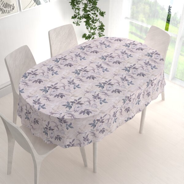 Biante Dekorační oválný ubrus PML-053 Pnoucí lístky na béžovém 100x140 cm