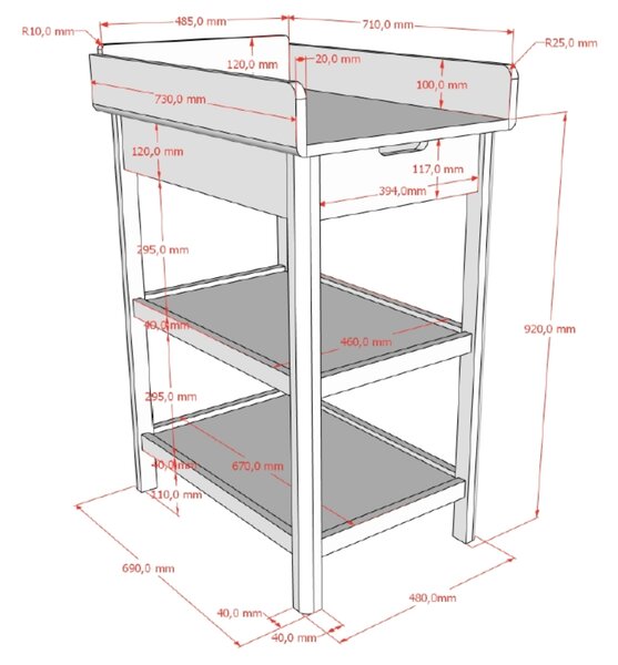 Vipack Dubový přebalovací stolek Forrest 69 x 48 cm