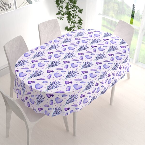 Biante Dekorační oválný ubrus PML-055 Levandule a srdce na bílém 100x140 cm