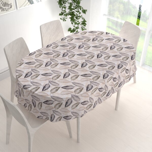 Biante Dekorační oválný ubrus PML-056 Zeleno-černé listy na béžovém 100x140 cm