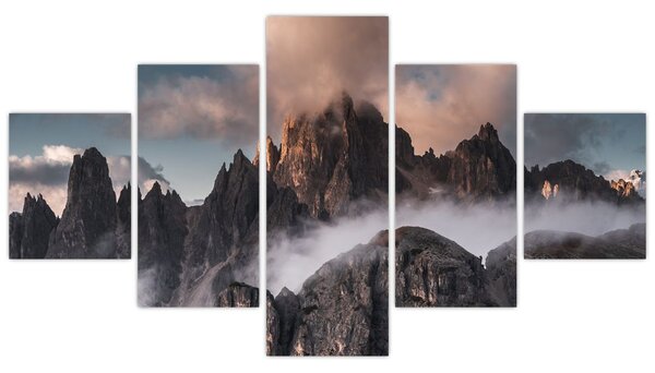 Obraz - Italské dolomity schované v mlze (125x70 cm)