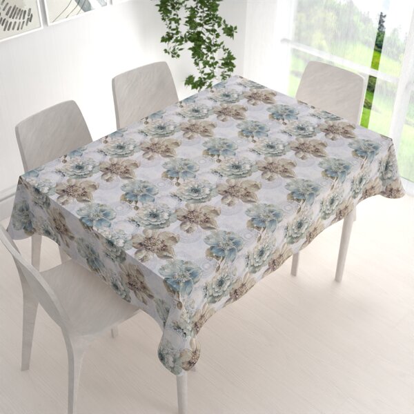 Biante Dekorační obdélníkový ubrus PML-052 Tyrkysové květy s orientálními kruhy 50x100 cm