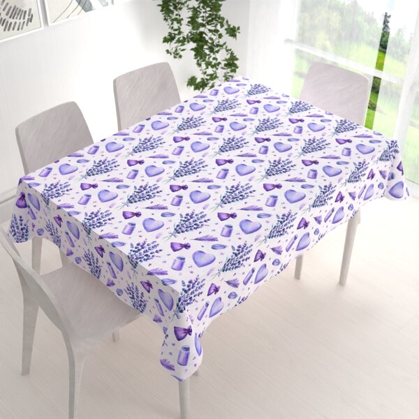 Biante Dekorační obdélníkový ubrus PML-055 Levandule a srdce na bílém 60x100 cm
