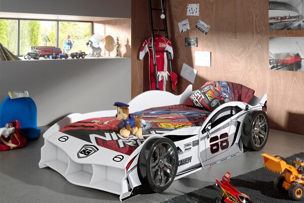 Vipack Bílá dětská postel Car Bed 90 x 200 cm