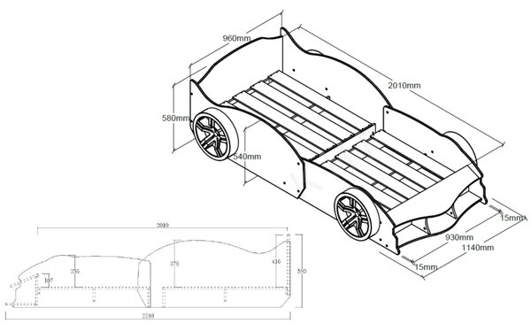 Vipack Bílá dětská postel Car Bed 90 x 200 cm