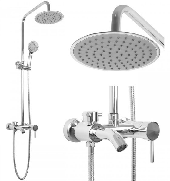 Erga Mutabi, sprchový set s baterií, hlavovou sprchou 20×20 cm a výtokem, chromová, ERG-YKA-BP.MUTABI-20-CHR
