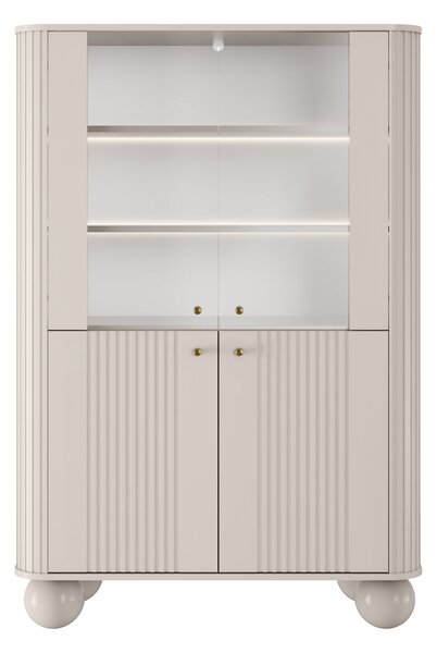 Vitrína Vesper 103 cm čtyřdveřová - kašmír / zlaté úchytky / kulaté nohy