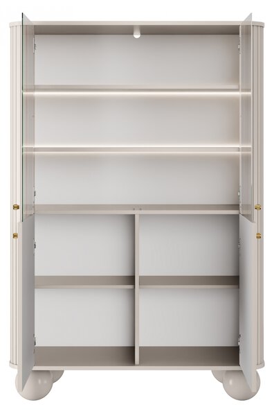 Vitrína Vesper 103 cm čtyřdveřová - kašmír / zlaté úchytky / kulaté nohy