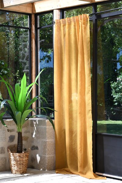 Dekorační záclona s poutky režného vzhledu DERBY mustard/hořčicová 140x260 cm (cena za 1 kus) France