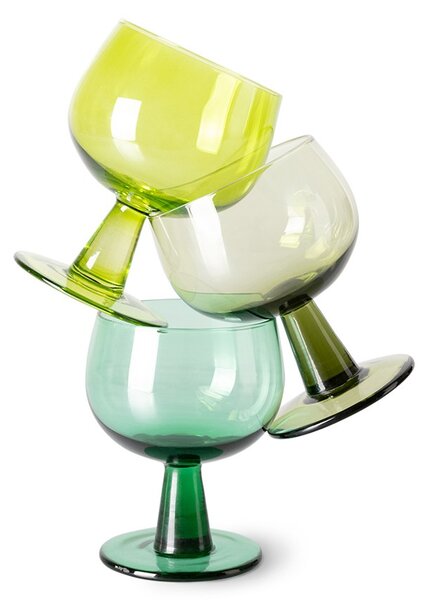 Set 4ks zelená oliv sklenice na víno na nízké noze The Emeralds - Ø 8*11cm/ 250ml - HKLIVING