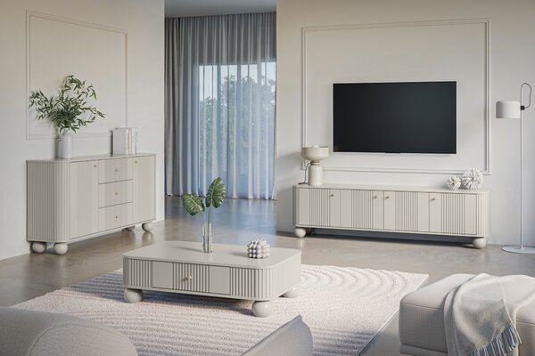 TV stolek Vesper 4D 187 cm - kašmírový / zlaté úchytky / kulaté kašmírové nožky