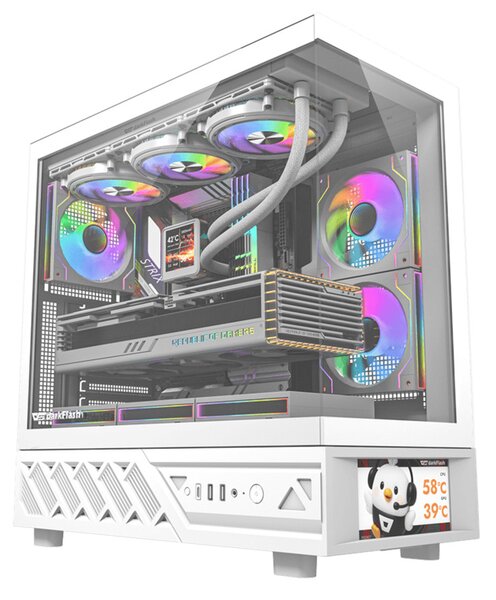 Počítačová skříň DarkFlash DS950V s displejem (bílá) + 6 ventilátorů
