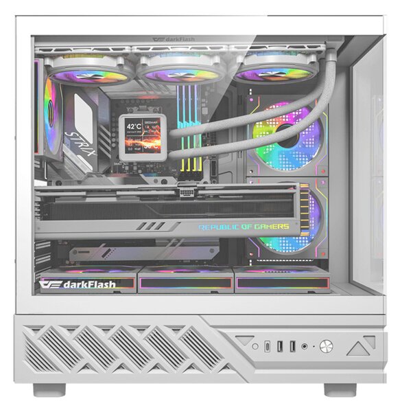 Počítačová skříň DarkFlash DS950V s displejem (bílá) + 6 ventilátorů