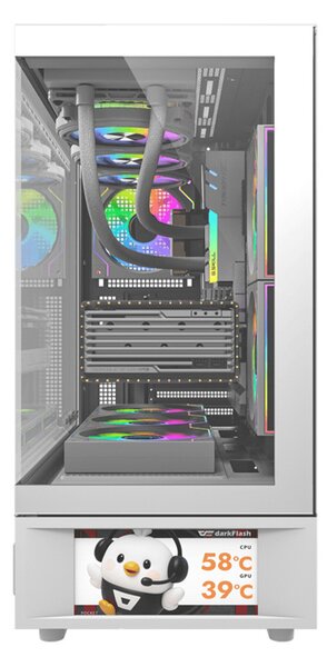 Počítačová skříň DarkFlash DS950V s displejem (bílá) + 6 ventilátorů