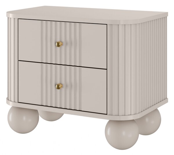 Set nočních stolků Vesper 56 cm - kašmírová / zlaté úchytky / kulaté kašmírové nohy