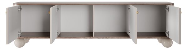 TV stolek Vesper 4D 187 cm - kašmírový / dekor ořech / zlaté úchytky / kulaté kašmírové nožky
