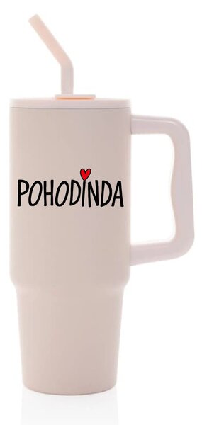 POHODINDA - růžová cestovní termoska s barevným víčkem 900 ml