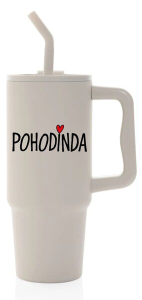 POHODINDA - béžová cestovní termoska s barevným víčkem 900 ml