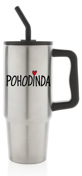 POHODINDA - stříbrná cestovní termoska s barevným víčkem 900 ml