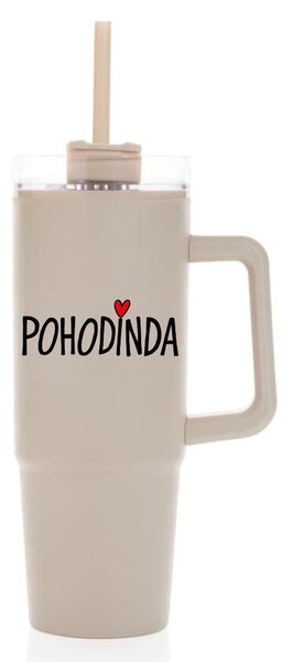 POHODINDA - béžová cestovní termoska s průhledným víčkem 900 ml