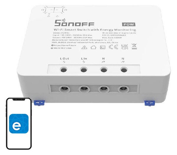 Chytrý vypínač WiFi s monitorováním spotřeby energie Sonoff POWR3 (25A/5500W)