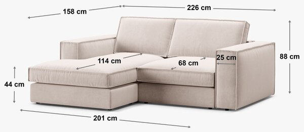 Tmavě modrá čalouněná rohová pohovka MICADONI Pola 226 cm, levá