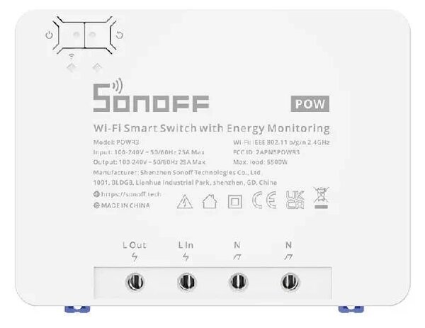 Chytrý vypínač WiFi s monitorováním spotřeby energie Sonoff POWR3 (25A/5500W)