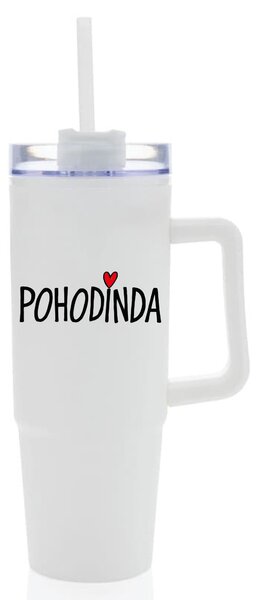 POHODINDA - bílá cestovní termoska s průhledným víčkem 900 ml