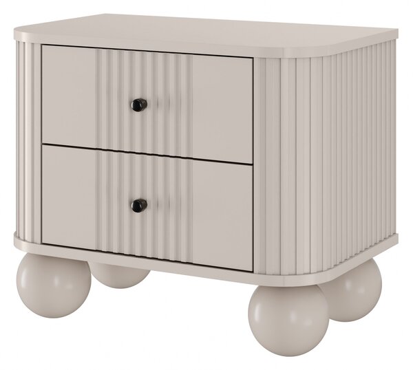 Set nočních stolků Vesper 56 cm - kašmírová / černé úchytky / kulaté kašmírové nohy