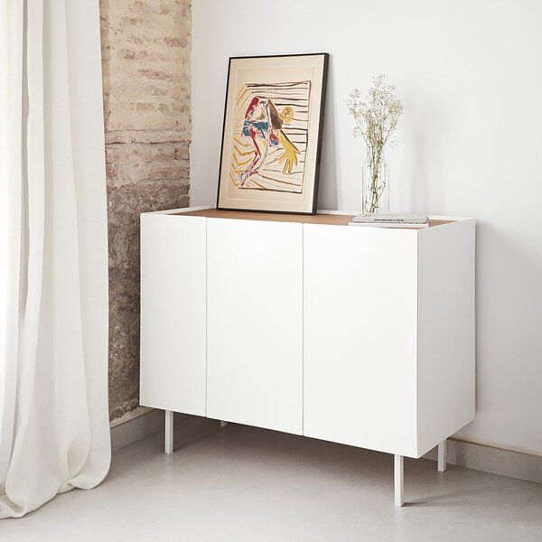 Bílá nízká komoda v dekoru dubu 110x85 cm Arista – Teulat