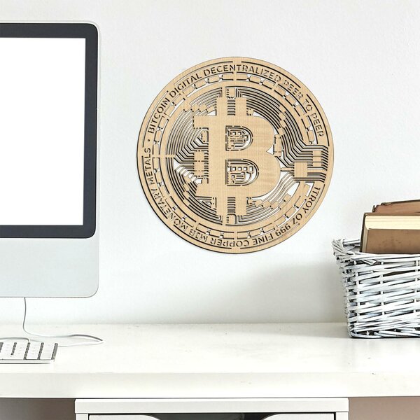 DUBLEZ | Dřevěný symbol na zeď - Bitcoin | Obraz