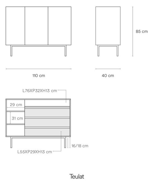 Nízká komoda v dekoru dubu v černo-přírodní barvě 110x85 cm Arista – Teulat